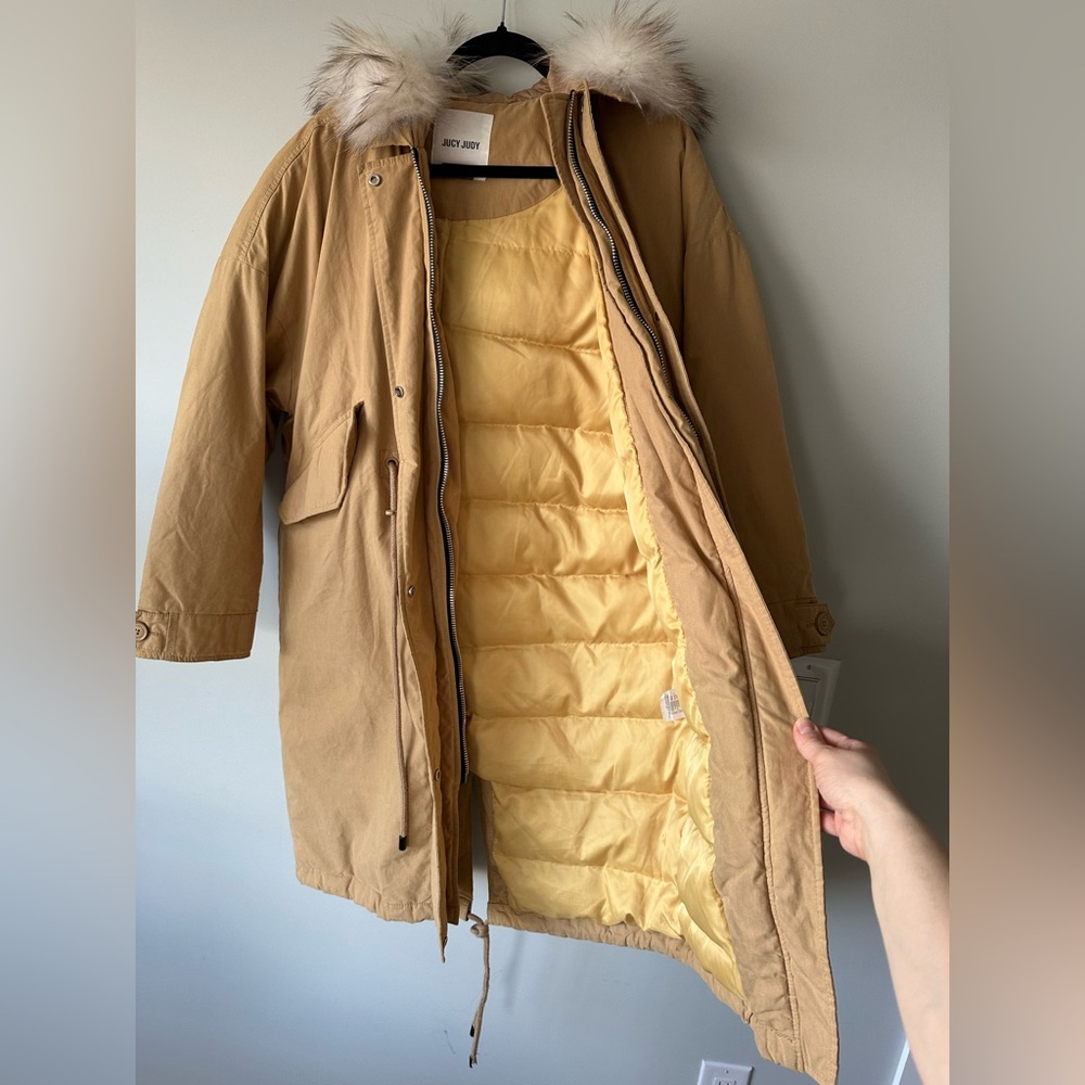 JUCY JUDY Beige Fur-Trimmed Women's Coat - Picture 9 of 14